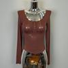 Korean Dongdaemun Sexy Sheer U-Neck Bust-Enhancing Tight-Fit T-Shirt Top