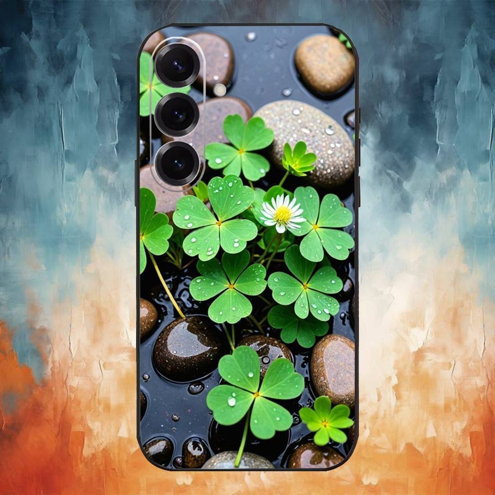 

Clover Plant Four Leaf Phone Case For Samsung Galaxy A73,A72,A71,A70,A53,A52,A51,Others Soft Black Cover Samsung a52