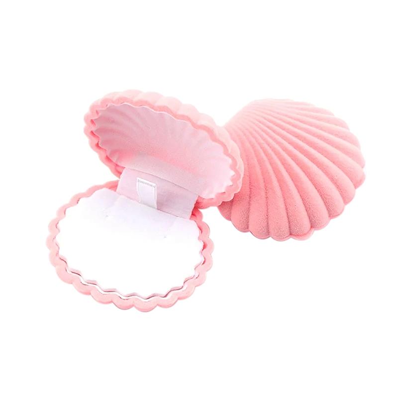 1 kus Krásná sametová šperkovnice ve tvaru mušle Svatba Zásnubní krabička na prsten Pro náušnice Náhrdelník Náramek Displej Dárková krabička Držák