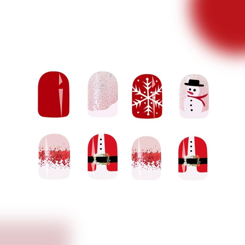 48Pcs Holiday Themed Snowman Snowflake Press On Nails Stick On Nail False Nail for Christmas Gatherings and Event