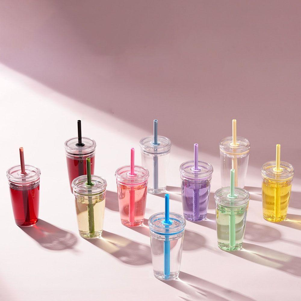 450ml Trinkbecher mit Strohhalm Transparent Auto Becher Trinkgeschirr Kaffeetasse Büro