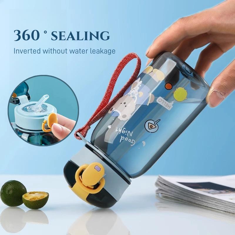 400/650ML Free BPA Leakproof Water Bottle Kids Water Cup Creative Cartoon Cup with Straw Portable Plastic Water Cup for Children