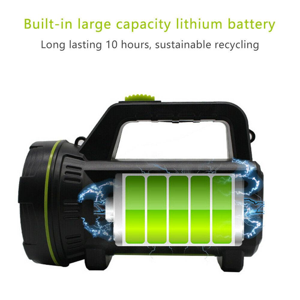 Super Bright Torch Searchlight Handheld Portable LED Spotlight USB Rechargeable Flashlight for Mining,Camping, Hiking, Fishing