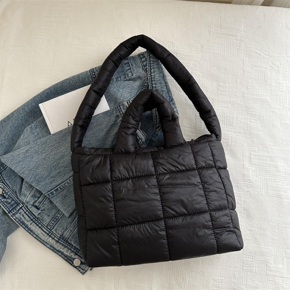 Nylon Space Cotton Handbag Solid Color Puffy Shoulder Bag Casual Cloud Tote Bag Daily