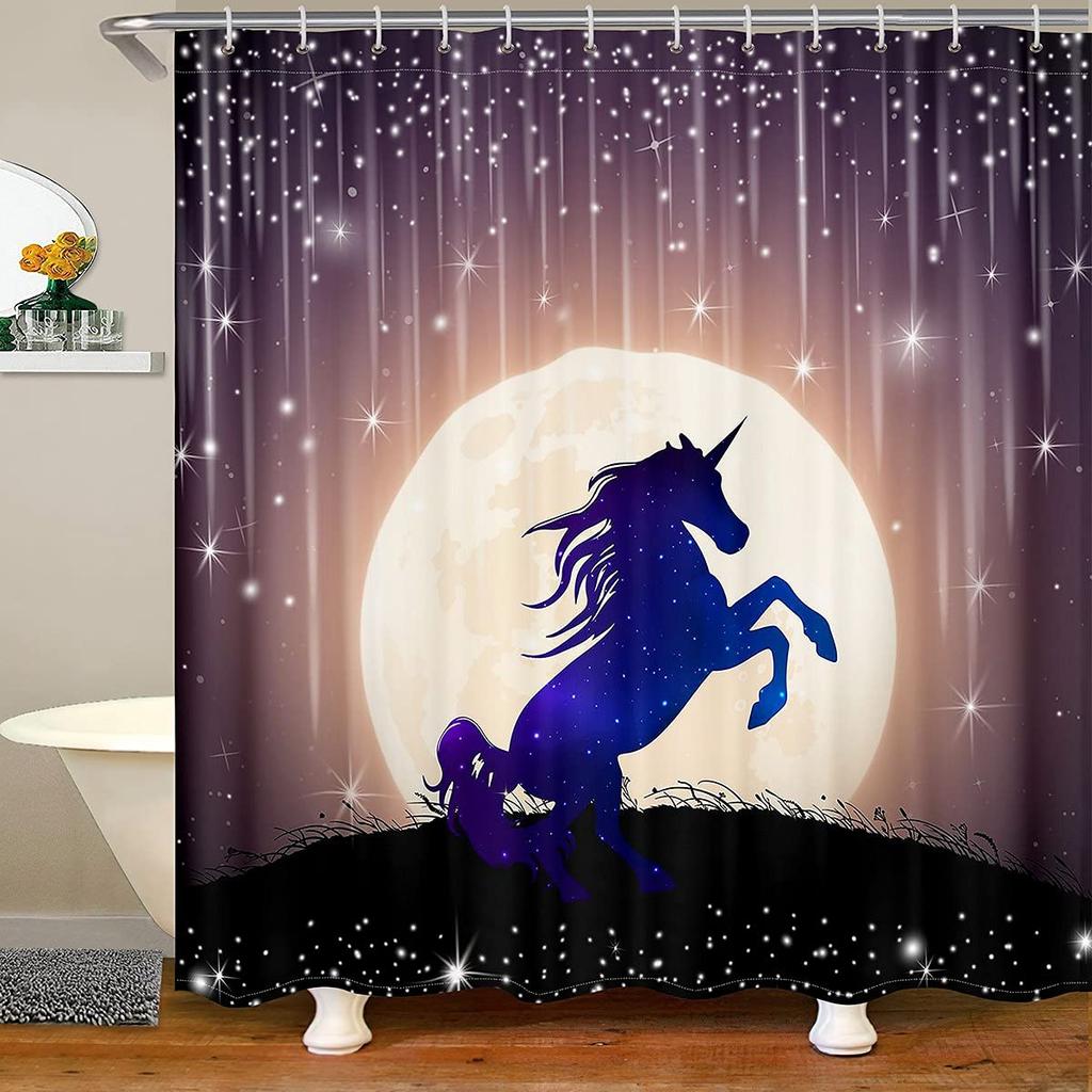 Unicorn Shower Curtain,Purple Galaxy Shower Curtains,Fantasy Starry Sky Pattern Bath Curtain for Bathroom Showers Girls Bathtub