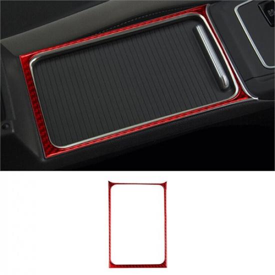 Red Carbon Fiber Center Cupholder Frame Cover Trim For Volkswagen Golf