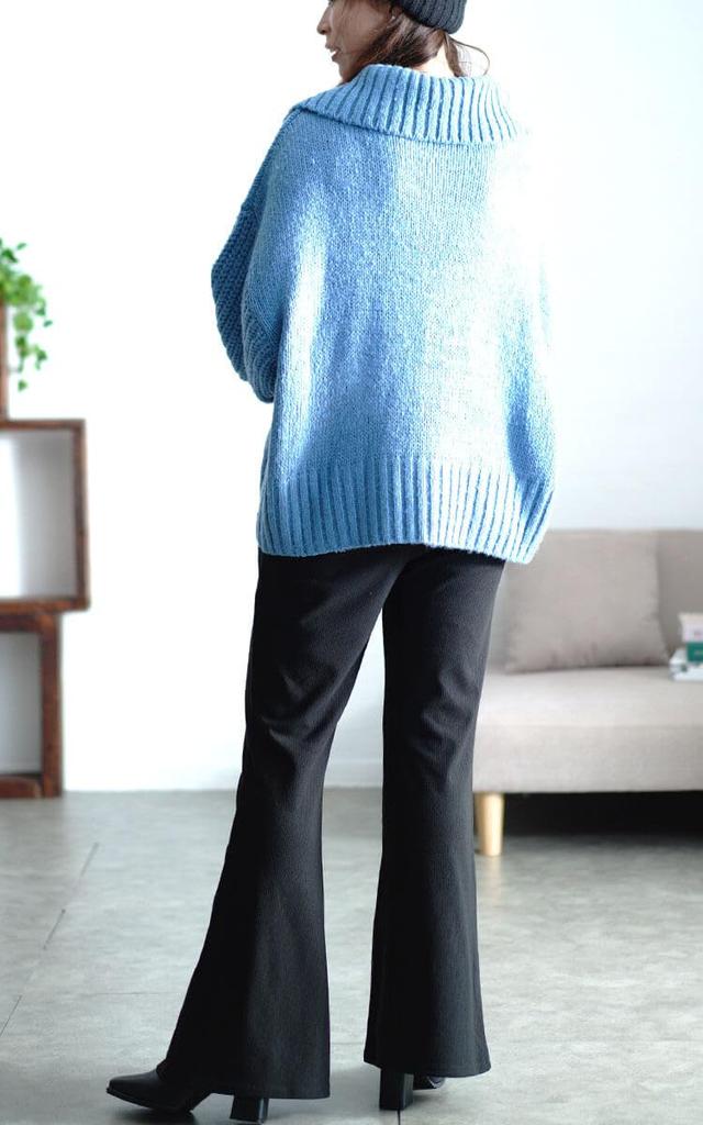 Gold Japan Plus Size Long Terry Perfect for Fall and Size Women's Pants, Flared, Ribbed, Closure, Stretch, Winter, 4L, Black, maru-30073