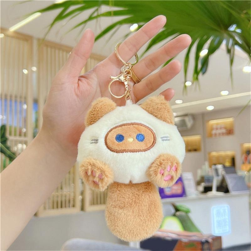 Cute Plush Cats Keychain Creative Animal Pendant Detachable Pendant Car Key Chain Backpack Pendant with Metal Keyring