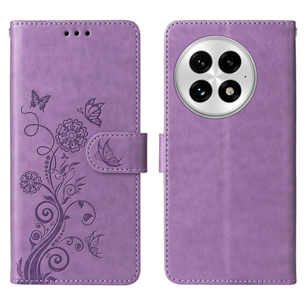 For OnePlus 13 Leather Case Butterfly Floral Imprint Wallet Stand Cover