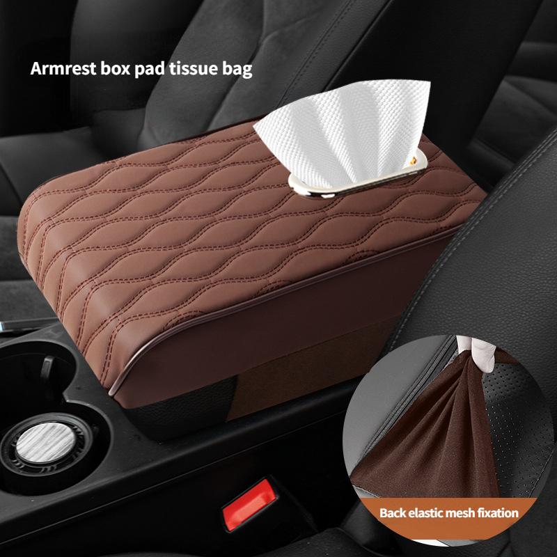 Car Armrest Box Height Pad Universal Leather Armrest Cushion Memory Foam Support Armrest Storage with Pocket Central Universal