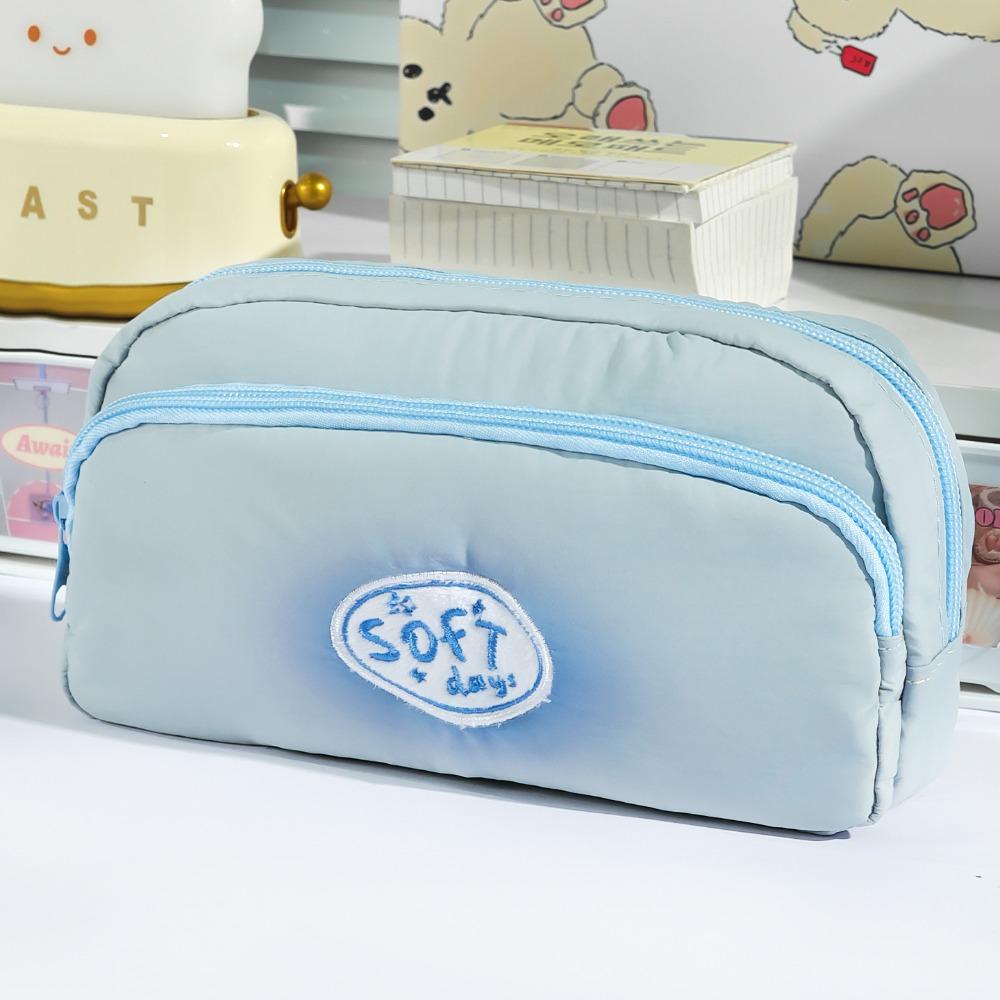

Double Layers Pencil Pouch Soft Soufflé Stationery Bag High Quality Pencil Case Students синій
