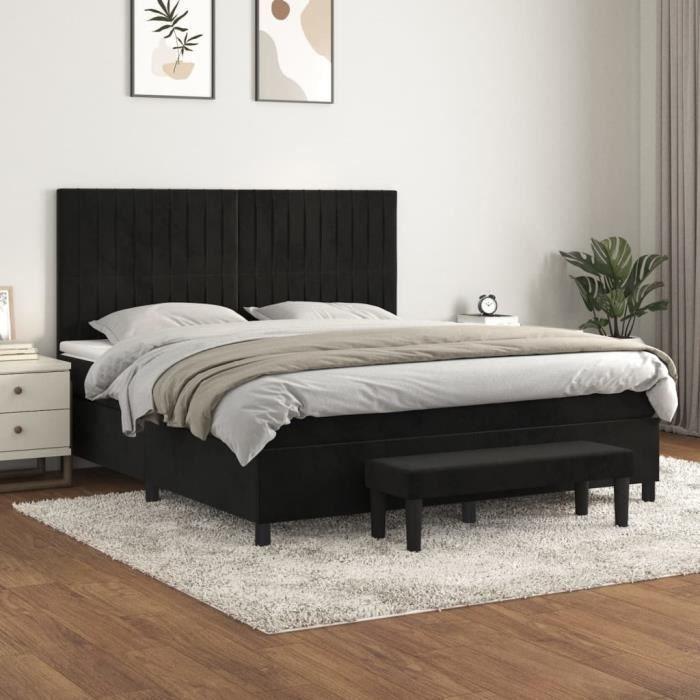 3137973 vidaXL Lit à sommier tapissier et matelas Noir 160x200 cm Velours