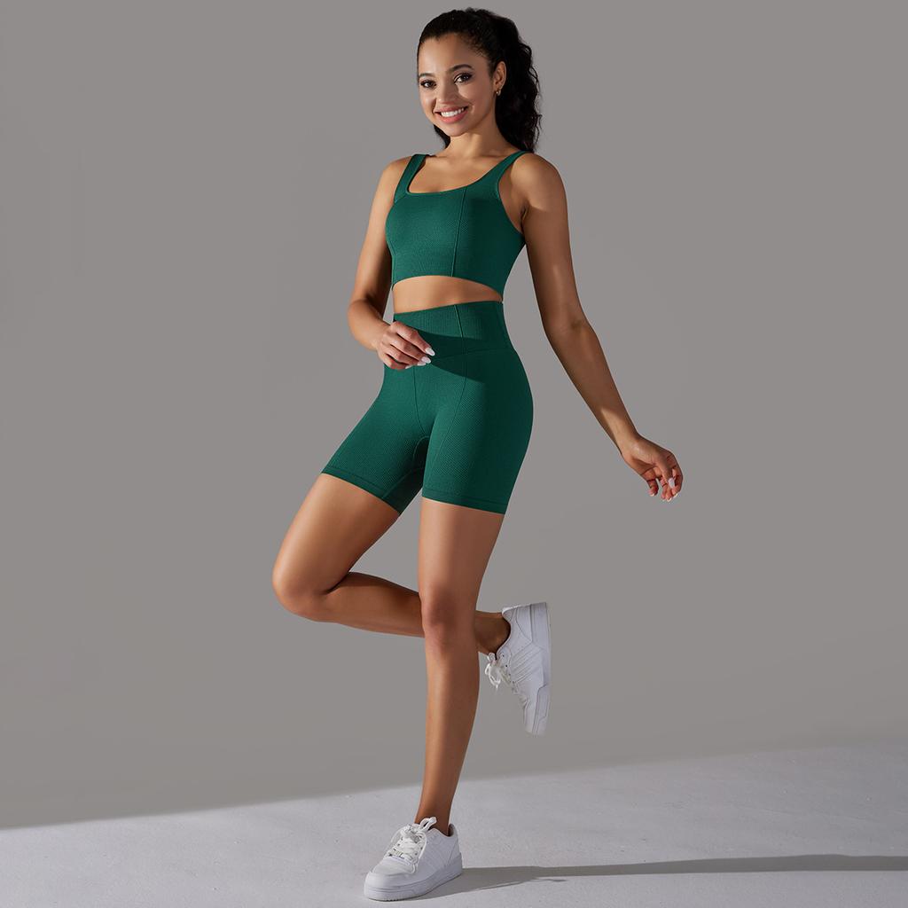 Nessaj Women Sleeveless Tummy Running Sportswear Push Up Short Shorts Fitness Bra Seamless High Waist Yoga Set