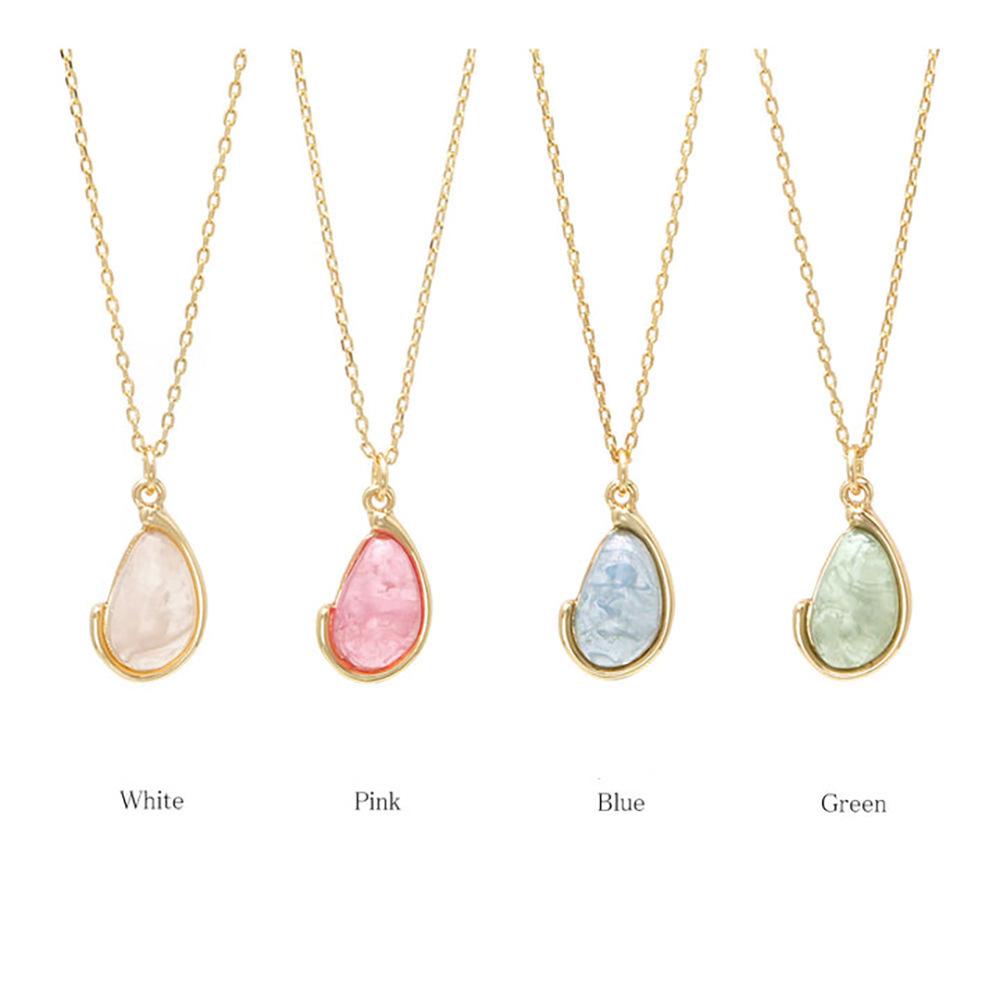 Irregular Notched Geometric Fresh Green Pendant Necklace Clavicle Chain Female, Titanium Steel Plated 18K Gold Pendant