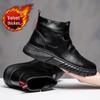 Men's Black British Style Work Boots: Trendy Autumn/Winter Martin Boots, High Top Lightweight Leather Shoes