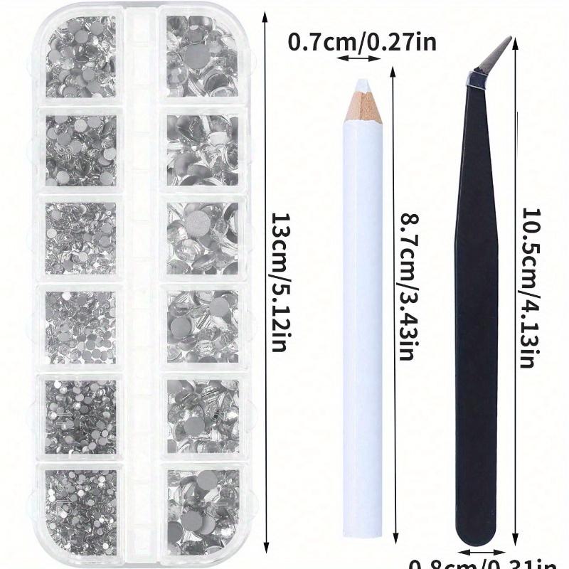1set 2000 Pieces Flat Back Gems Rhinestones 6 Sizes (1.5-6 Mm) Round Crystal Rhinestones with Pick Up Tweezer and Rhinestones Picking Pen
