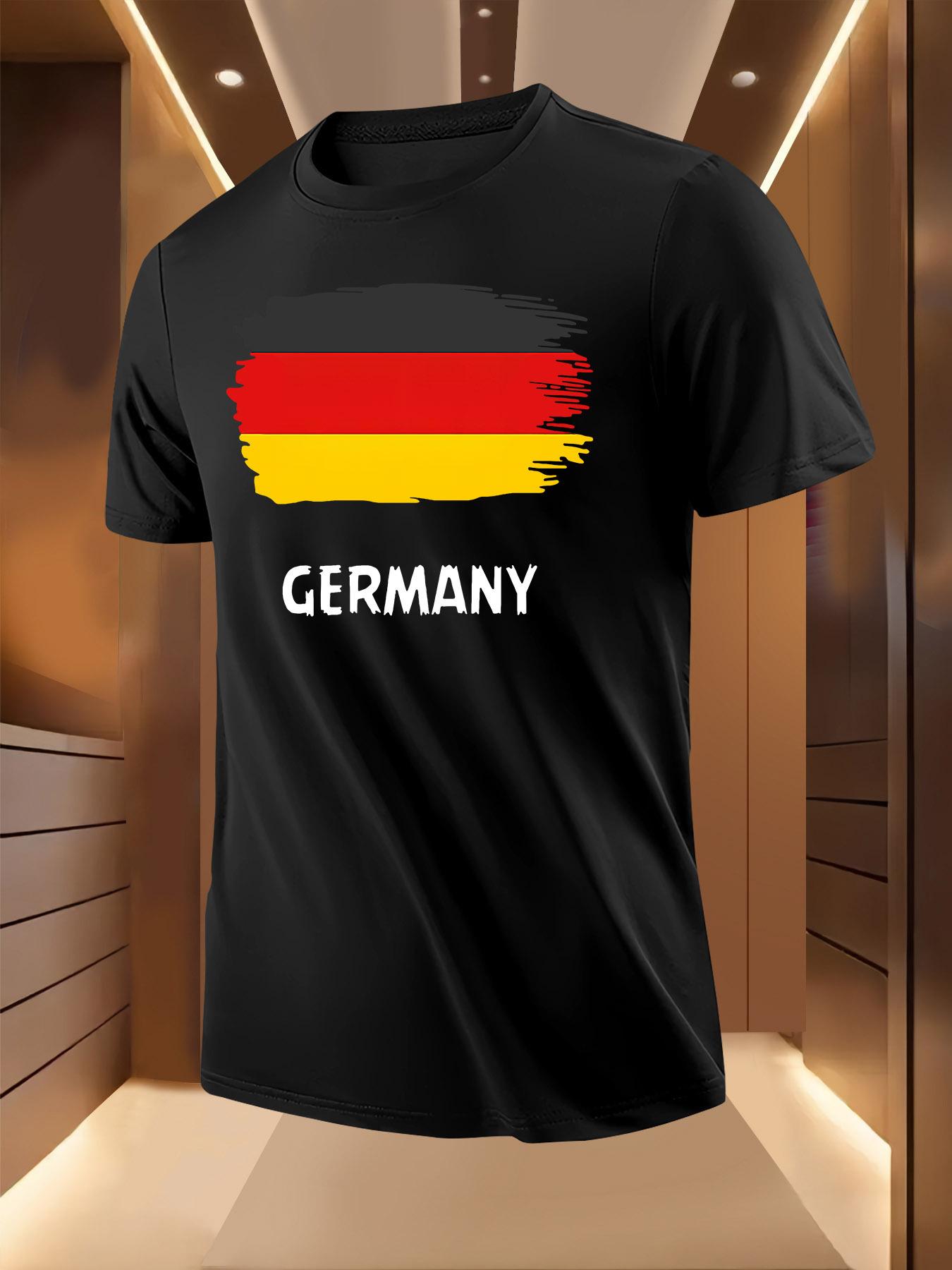 Germany Flag Print Tshirt - Casual Short Sleeve Crew Neck XL