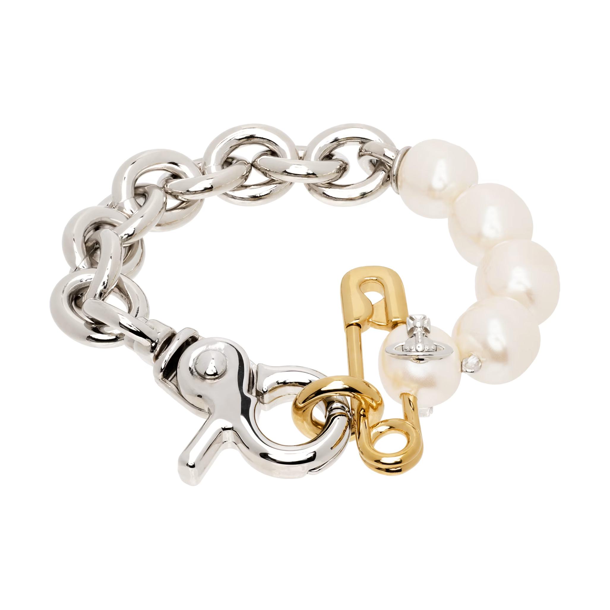 

Vivienne Westwood Logo Detail Freshwater Pearl Brass Bracelet Women bracelet Silver 6102023S02P531 Basic Packaging-Dust Bag+Box,W2