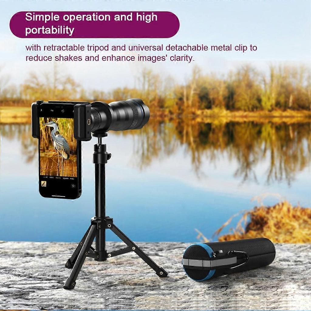 External Telephoto Phone Camera Lens, 36X Optical Magnification Mobilephone Lens with Tripod and Phone Clip