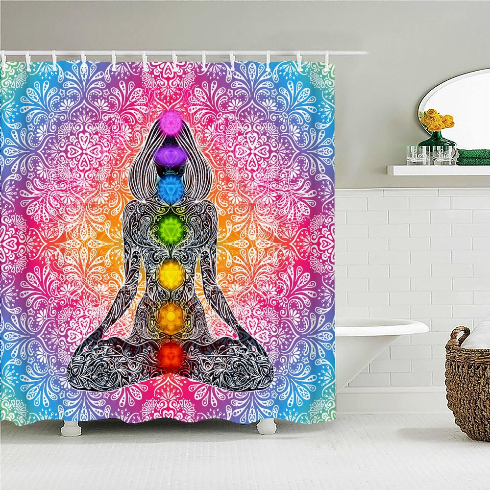 Sprchový závěs Sedm čaker Meditace Koupelnové závěsy 3D tisk Indický Buddha Voděodolná Polyesterová tkanina Dekorace do vany