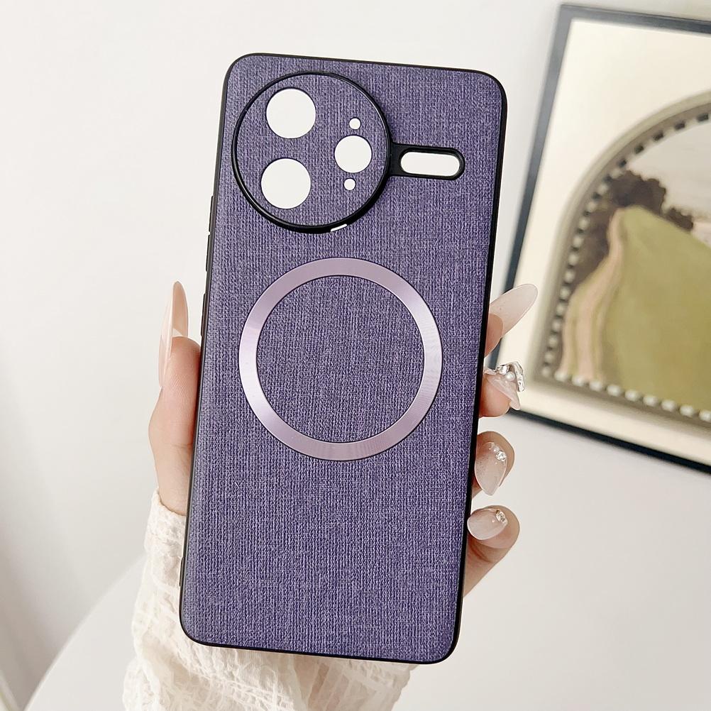Magsafe Magnetic Plain Leather Case For Poco F7 Ultra POCO F7 X7 Pro F6 Pro X6 Pro M6 Pro Poco C75 Cloth Wireless Charging Cover