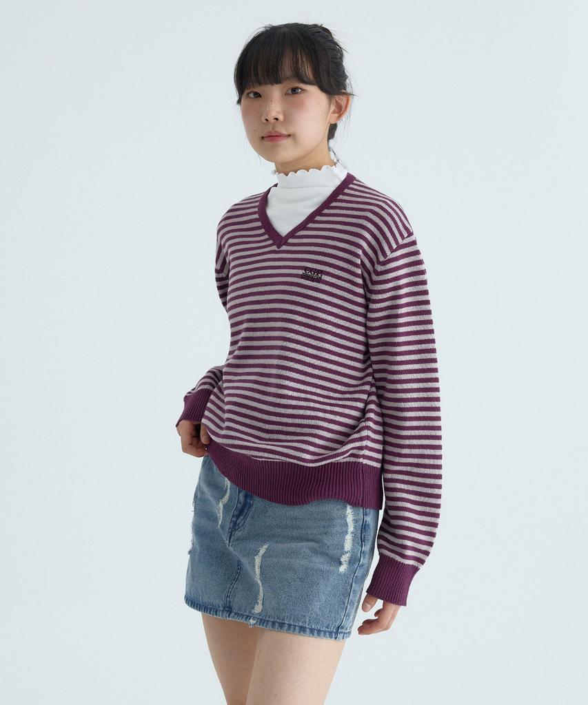 CGP (Women) Striped V-Neck Knit - Purple