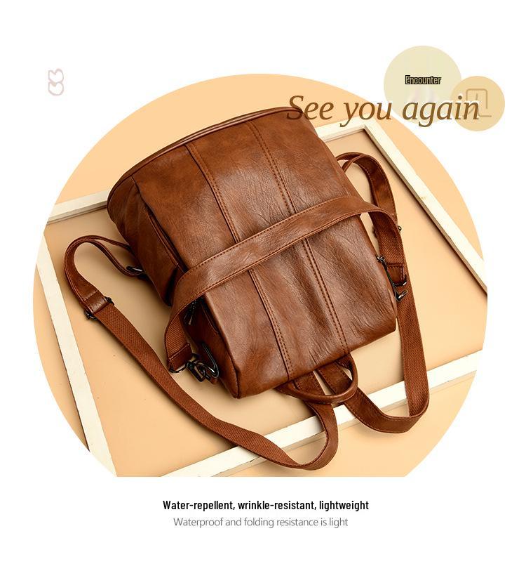 Women's Retro Anti-theft Faux Leather Backpack - High-end, Versatile, Large Capacity
