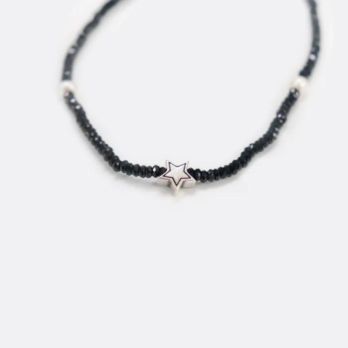 Black Spinel Star Charm Bracelet Natural Gemstone Black Spinel Star Charm Freshwater Pearl Bracelet