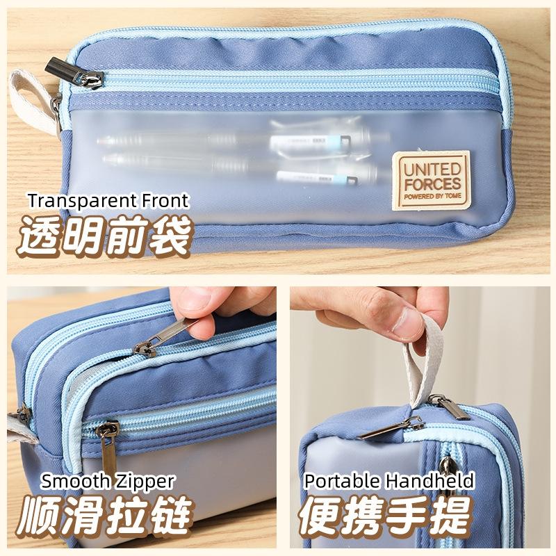 Pencil Case Large Capacity Pencil Pouch 3 Layers Zipper Pen Bag Office Stationery Organizer Simple Sturdy Transparent Pencil Bag