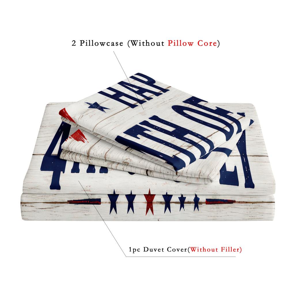 3pcs Vintage Wood Grain Happy 4th of July Print Duvet Cover Set, American Flag Star Stripe Land of The Patriotic Pattern Bedding