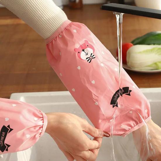 1 Pair Oilproof Anti Fouling Elastic Cuffs Kitchen Oversleeves Cartoon Cloud Bear Print Cleaning Oversleeves Household Supplies