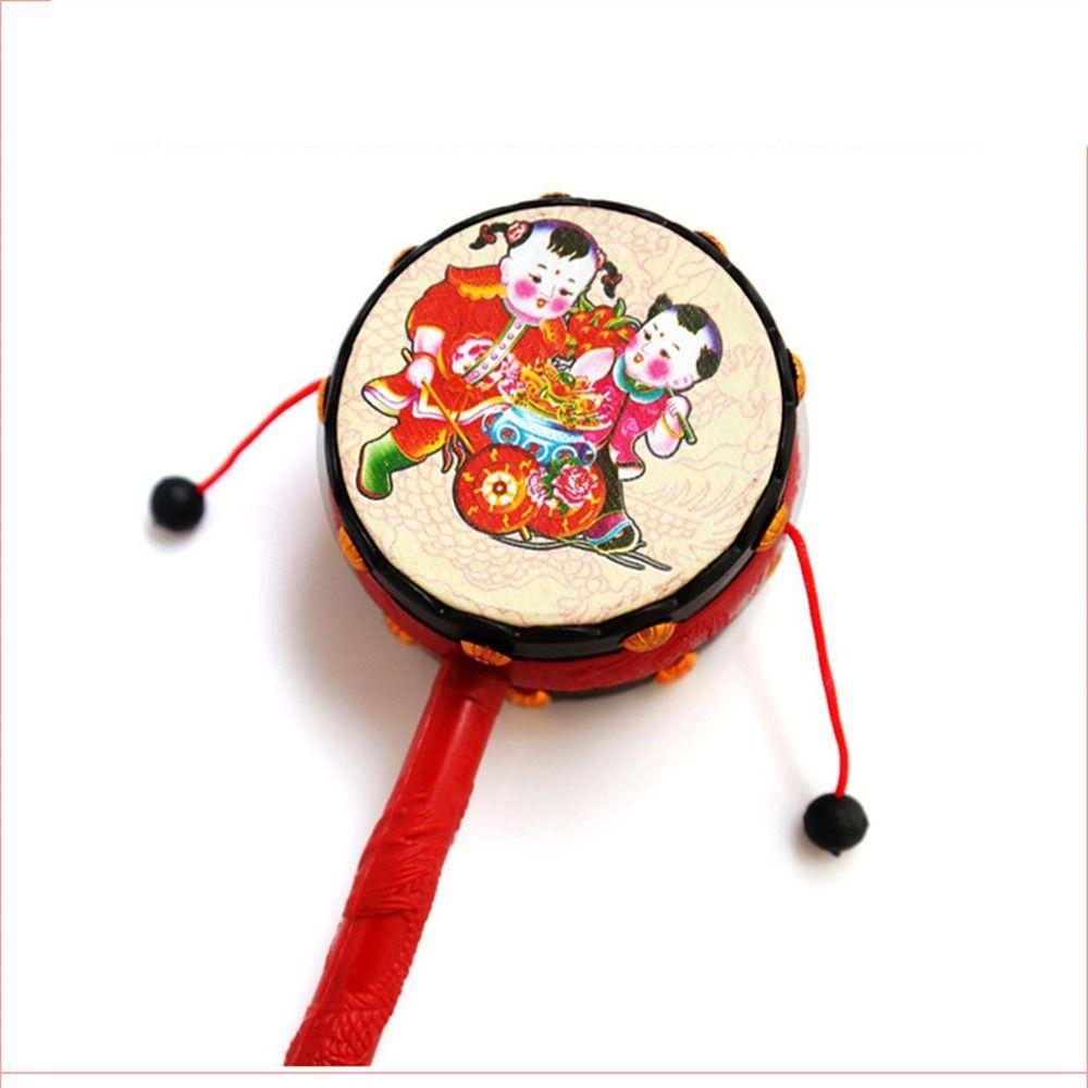 Chinese Spin Rattle Drum Traditional Style Hand Rattle Bell Beginners Monkey Drum  Music Toys
