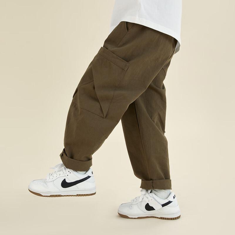 Boys' Fashion Washed Cargo Carrot Pants with Big Pockets