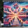 Japanese Wave Shower Curtain, Surfers On Classic Asian Artwork Style With Recreation, Cloth Fabric Bathroom Decor Set With Hooks