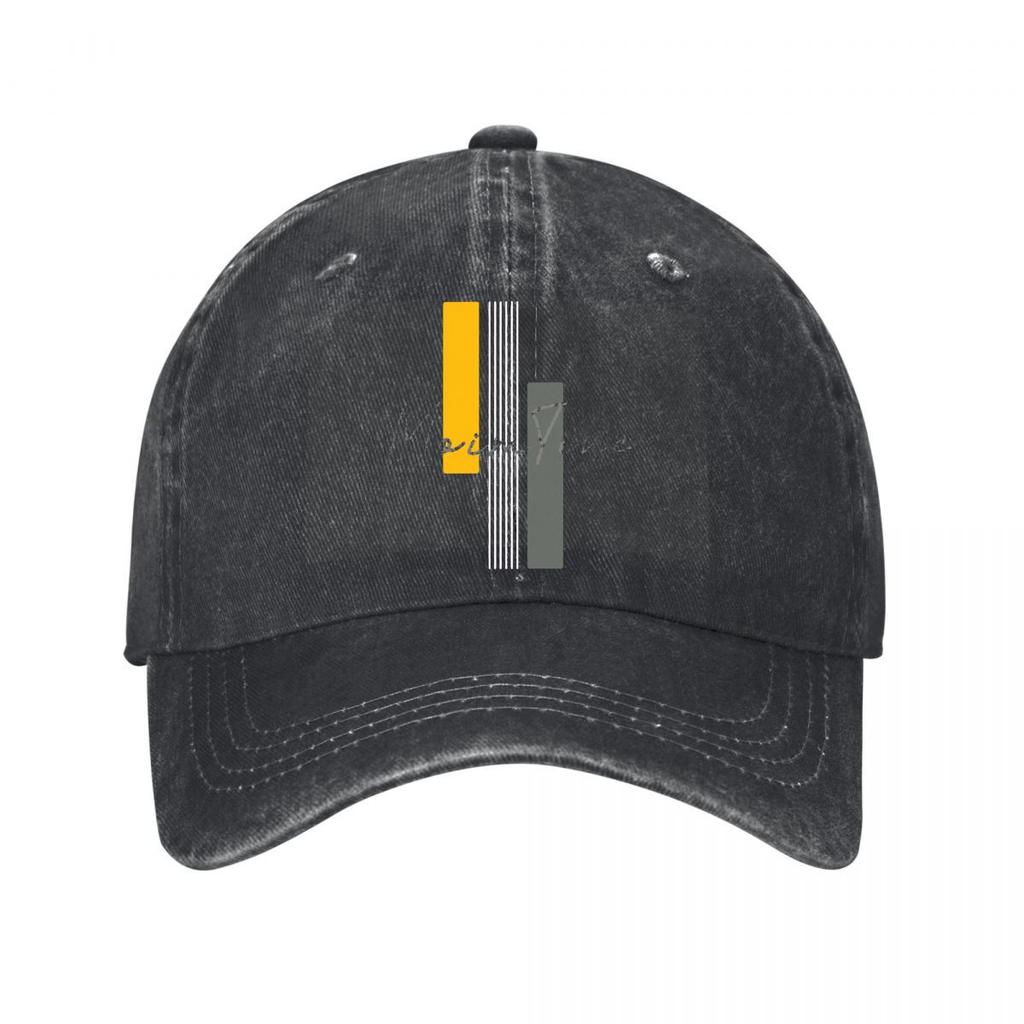 Abstract Yellow Gray Vertical Bars Grunge Script Art Washed Baseball Cap Outdoor For Womens Unisex FeUnisex