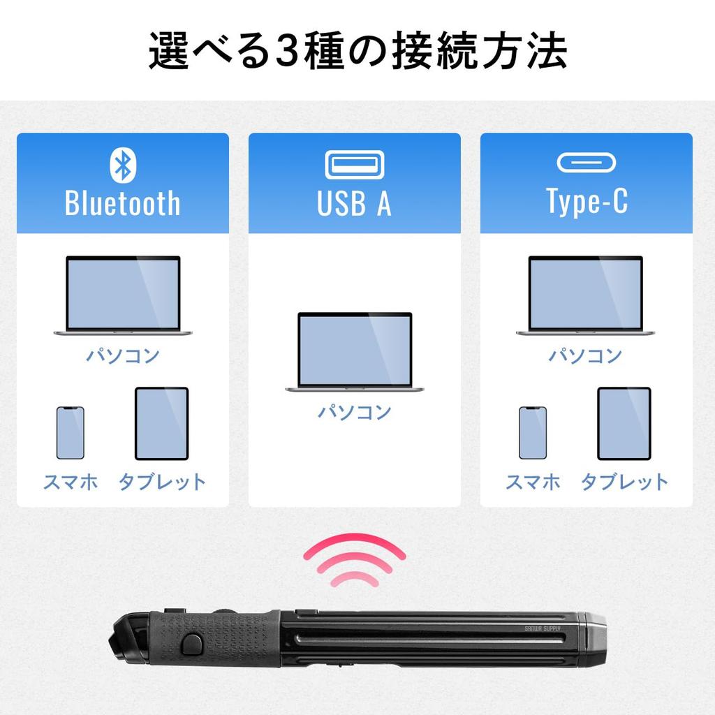 Sanwa Direct Pen Mouse, BluetoothUSB-AUSB-C Wireless Connection, Compatible with Windows, Mac, iPadOS, and Android, Rechargeable, with Storage Pouch,
