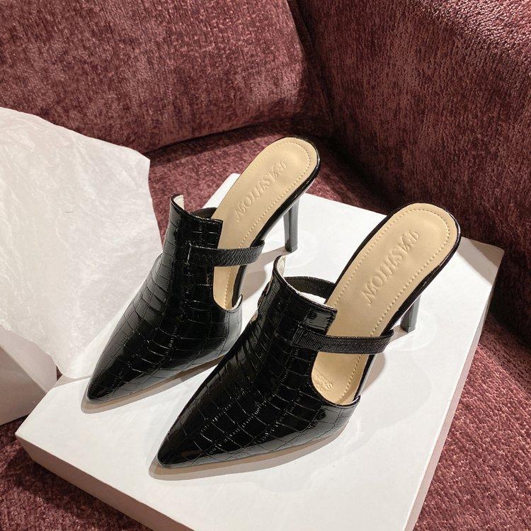 Women's Fashion Large Size Slippers Autumn New Pointed Head Shallow Hollow Breathable Super High Heel Shoes