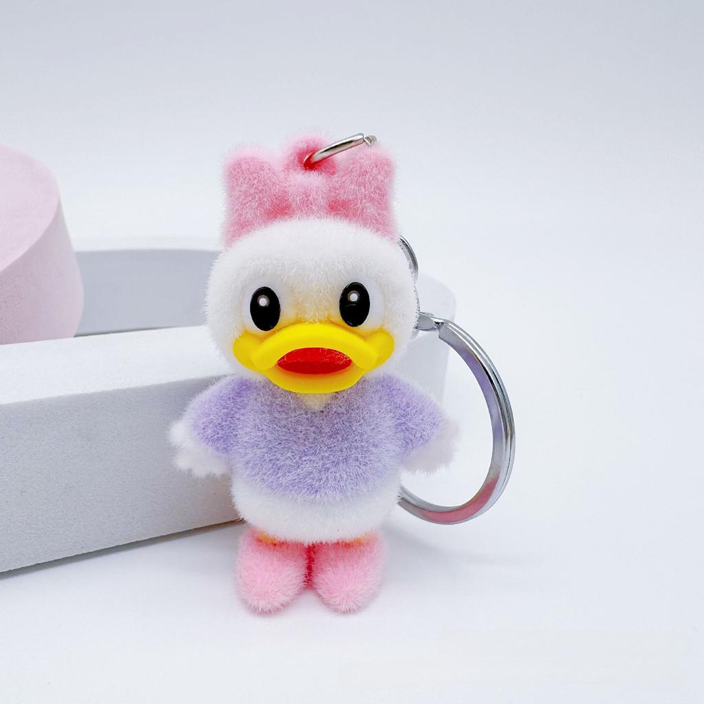 Flock Doll Keychain - Cute Donald Duck Mickey Minnie Cartoon Key Ring Bag Accessories Christmas Party Gifts