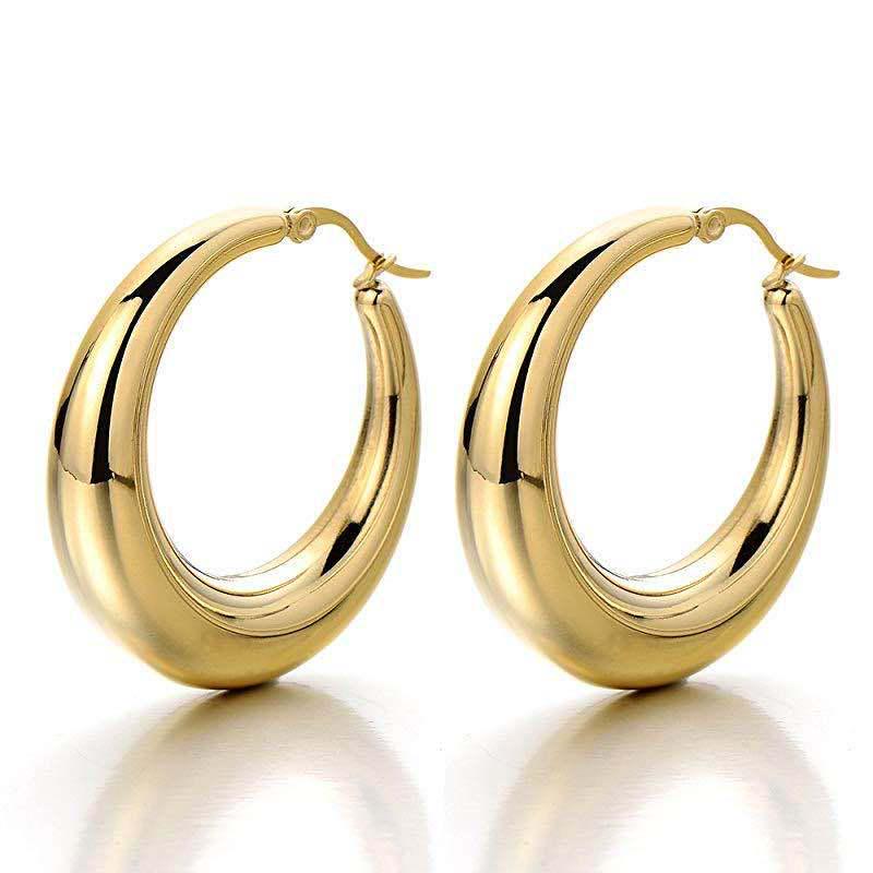 18K Gold Crescent Hoop Stainless Steel Ear Cuffs
