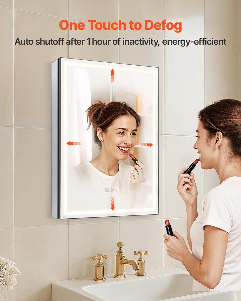 Lighted Mirror Medicine Cabinet 50 x 70 cm Bottom Lighting Recessed Wall