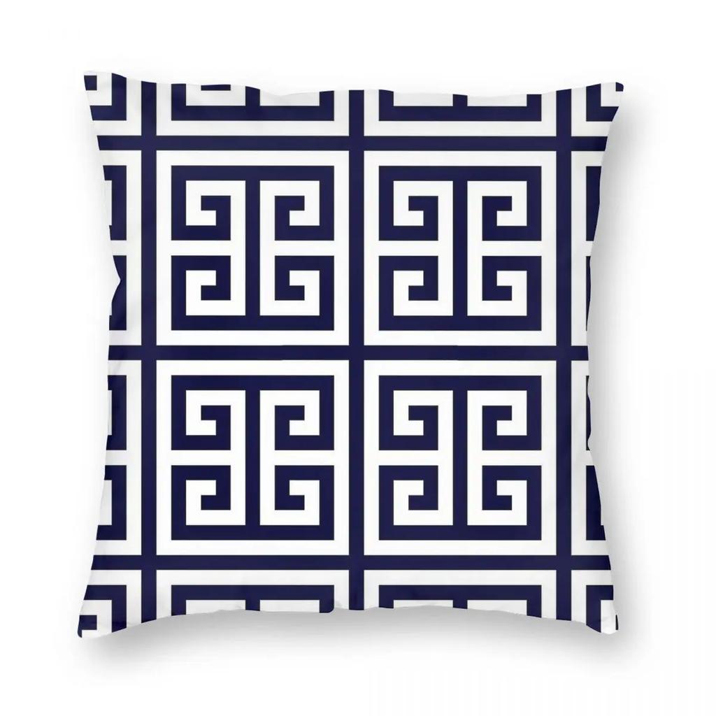 Greek Key Navy Blue Geometric Pillowcase Soft Polyester Cushion Cover Decor Trendy Pillow Case Cover Seater Zipper 18''