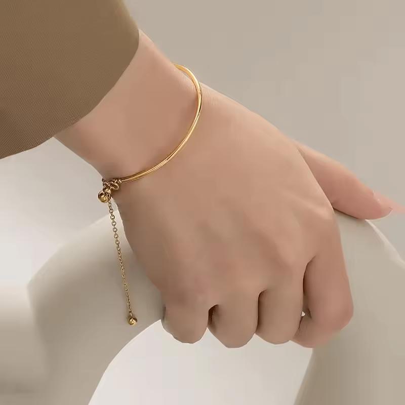 Minimalist Ball Semi-circle Bracelet for Women,Flat Cross Chain Stainless Steel Bracelets,Waterproof Jewelry Gift