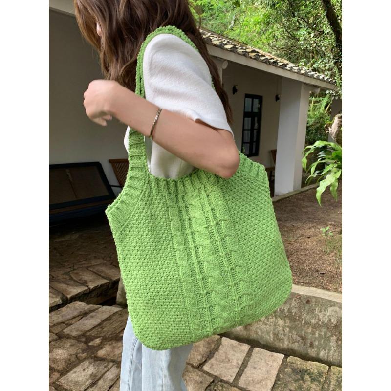 Literary Retro Knitting Bag Large Capacity Knitting Bag Twist Handbag Tote Bag Crossbody Bag Senior Ladies Bag
