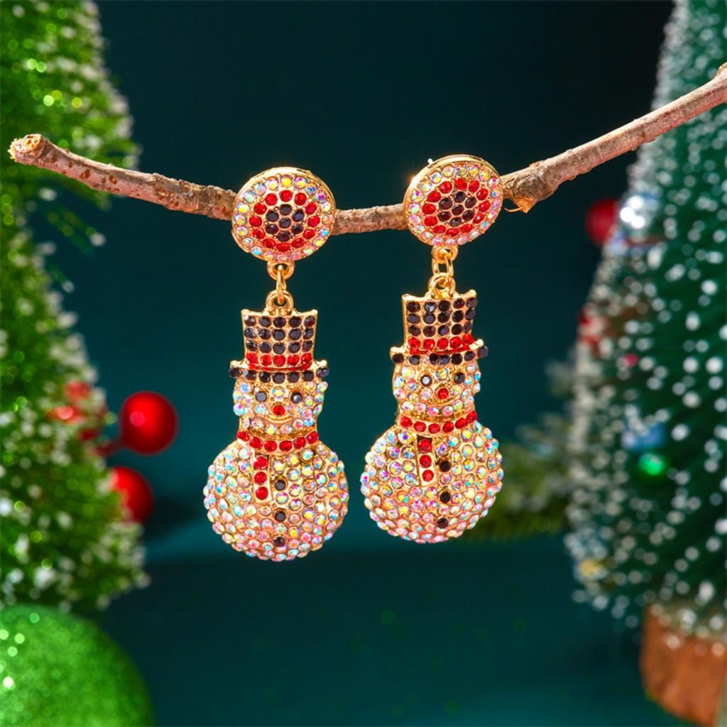 Christmas Full Inlaid Imitation Pearl Rhinestone Snowman Drop Earrings Shiny Snowman Earring Holiday Jewelry Gift For Women Men