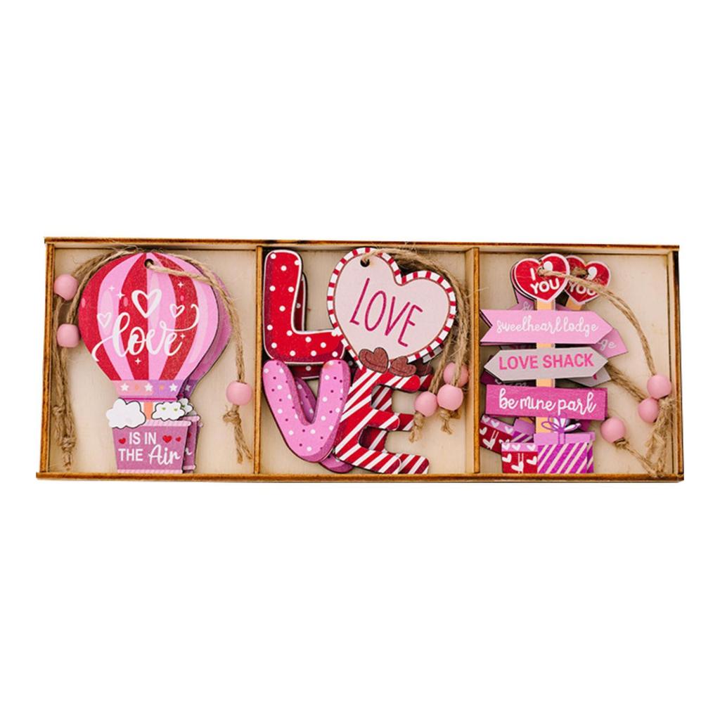 9Pcs Valentines Wooden Hanging Ornaments for DIY Crafts Project Wall Kitchen
