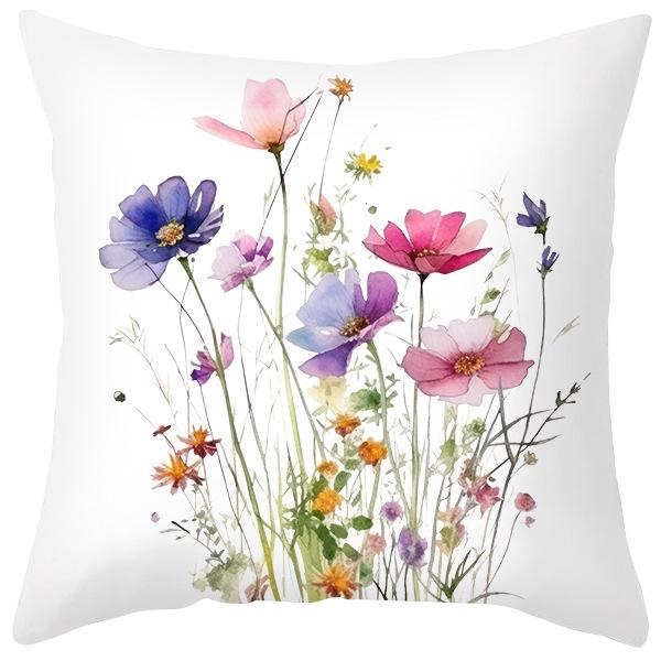 Spring New Flower Print Peach Leather Velvet Pillowcase Plant Flowers Fresh Cushion Set Decorative Pillow