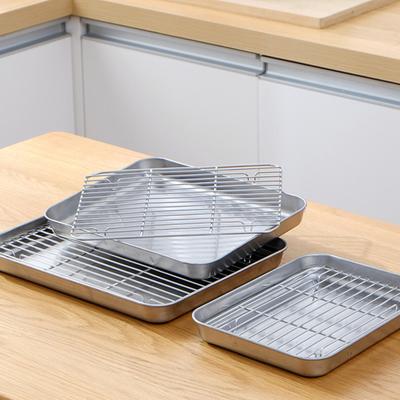 1 Set Multifunctional Stainless Steel Oven Baking Pan Grill Rack Set Non-stick Rust-proof BBQ Serving Dish with Cooling Rack Outdoor Camping