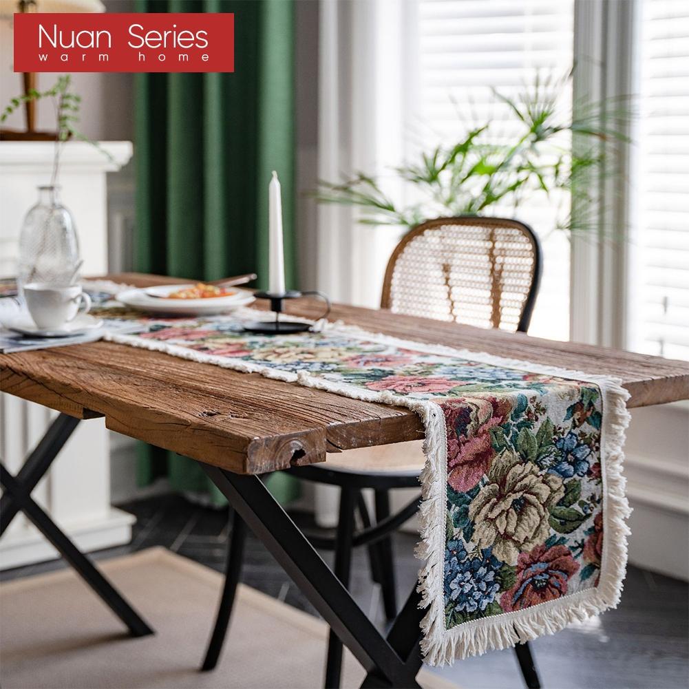 1 Stück Nuan Serie Modische Kunst bedruckte Tischflagge mit Quastenkante Weicher Tischläufer für für Esstischdeko Küche für Heimtisch Heimdeko
