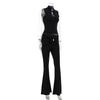 2026 Womens Fashion Solid Color Cutout Waist Top High Pleated Pants Set Casual Outfit