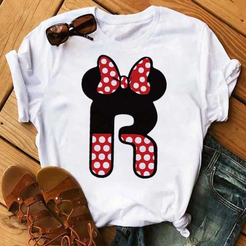 Süßes Disney T-Shirt Cartoon Mickey Maus Damenbluse Damen Oberteile Buchstabendruck T-Shirt Minnie Weißes T-Shirt Locker Mädchen Hippie Kleidung